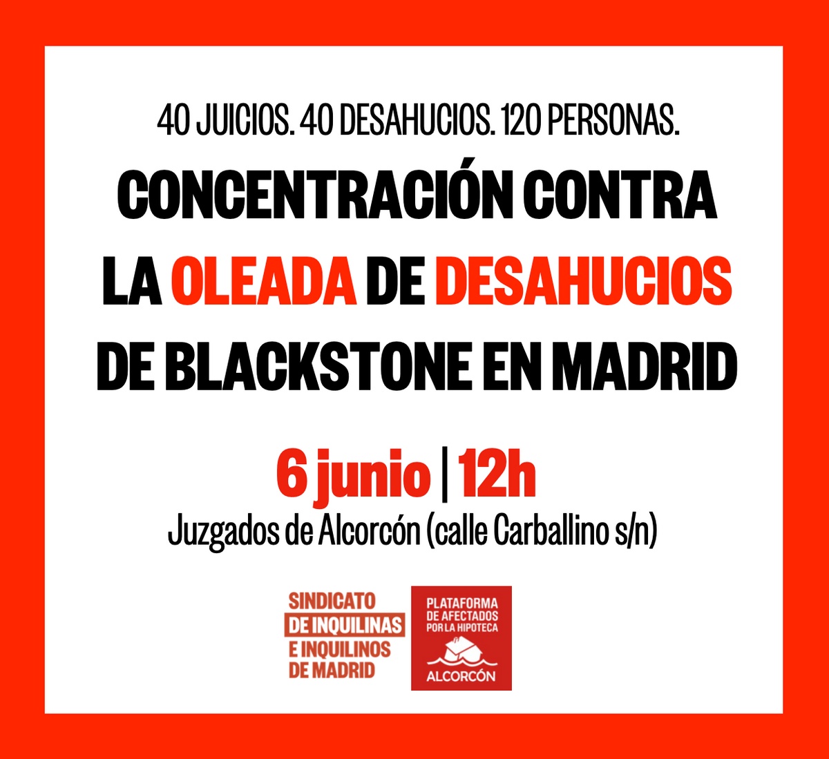 Concentración contra la oleada de desahucios de Blackstone en Madrid
