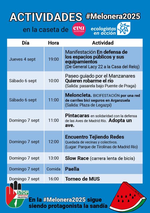Fiestas de la Melonera 2025 - actividades de la Caseta EeA y EVAmuchas actividades