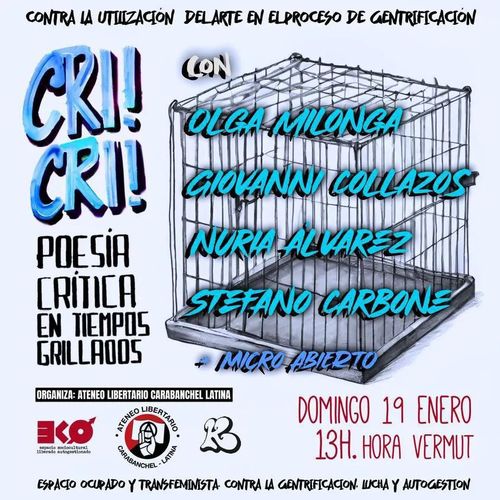 CRI! CRI! Poesía crítica en tiempos grillados, domingo 19 enero, 13 h vermut