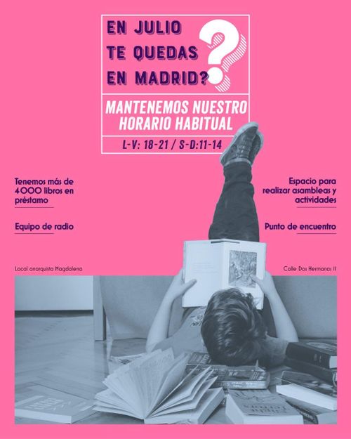 Horario de julio de la biblioteca del Local anarquista Magdalena