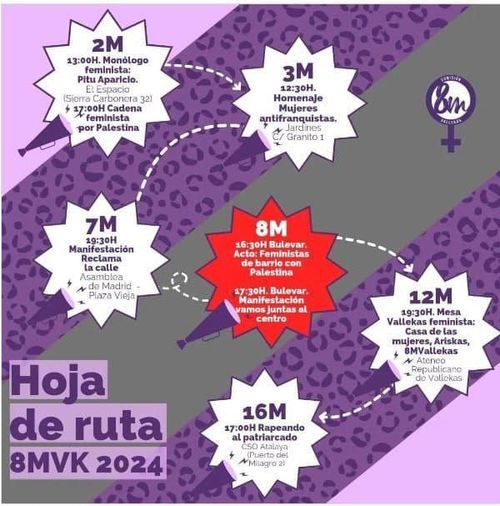 Imagen de la hoja de ruta del 8M en Vallecas, 6 eventos