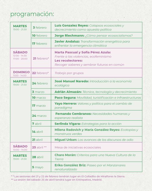 Curso presencial de Ecología Social 2026 (inscripciones hasta 19 enero)