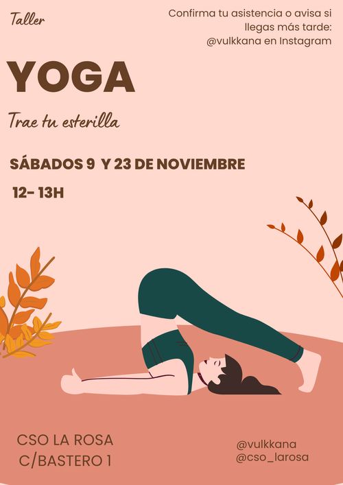 Clases de Yoga - 9 y 23 de noviembre en CSO La Rosa - de 12 a 13h