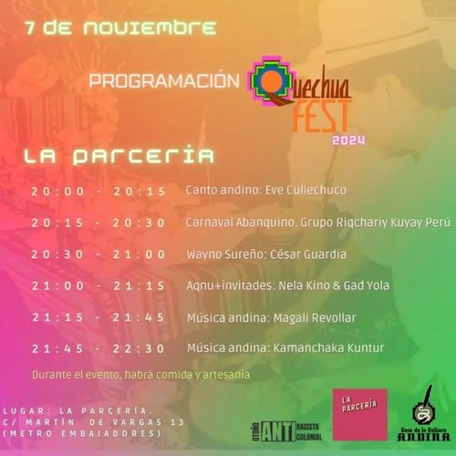 Listado de actividades, con los horarios. Fondo con degradados de colores.