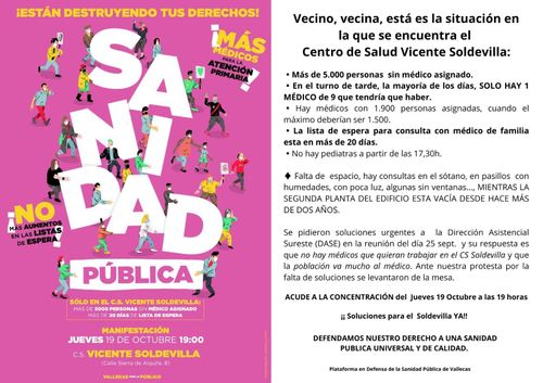 Concentración por la Sanidad Pública en el Centro de Salud Vicente Soldevilla