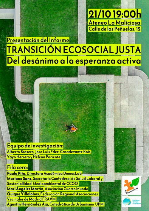 Presentación del Informe «TRANSICIÓN ECOSOCIAL JUSTA. Del desánimo a la esperanza activa»