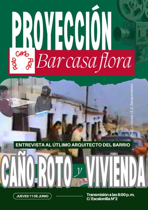 Vecinxas este jueves visualizaremos en “el Flora” a las 20h esta entrevista, de unos 30 minutos, realizada en el 1987 al último arquitecto de Caño Roto, sobre la cuestión de la vivienda en Madrid. 
Este video, montado y realizado desde el I.E.S. Renacimiento (Miguel Servet) muestra además imagenes del barrio y el Madrid de la época.