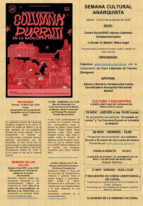 Semana cultural anarquista. 1er Encuentro de Coros Libertarios y en lucha.