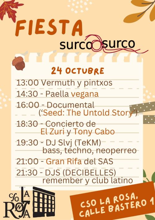 Fiesta de la coope Surco a Surco: sábado 24 de octubre en la Rosa