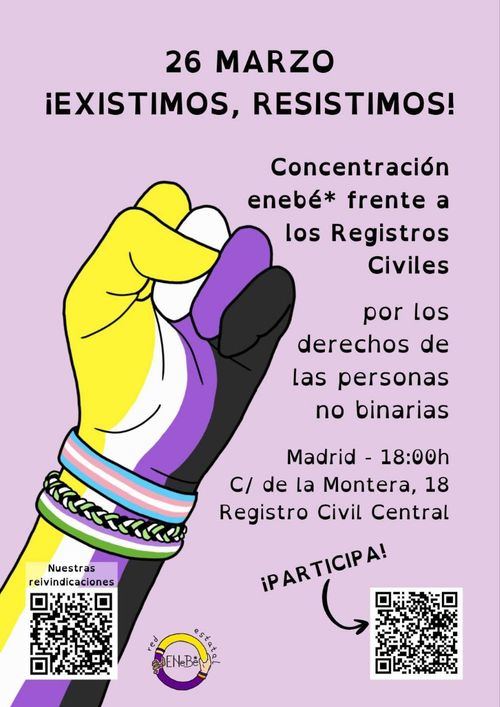 CONCENTRACIÓN POR LOS DERECHOS DE LAS PERSONAS NO BINARIAS -  ¡LAS PERSONAS ENEBÉ EXISTIMOS Y RESISTIMOS!
